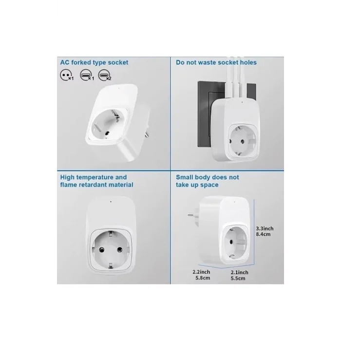 Tekli Yüksek Voltaj Korumalı Duvar Prizi 2x Type-c 1x Usb Çıkışlı Priz Grup Priz Çoğaltıcı Beyaz