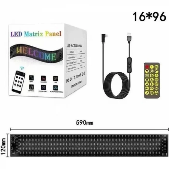 RP1259 LED Matrix Panel 16X96CM Telefon Kontrollü Kayar LED Animasyon Aydınlatma