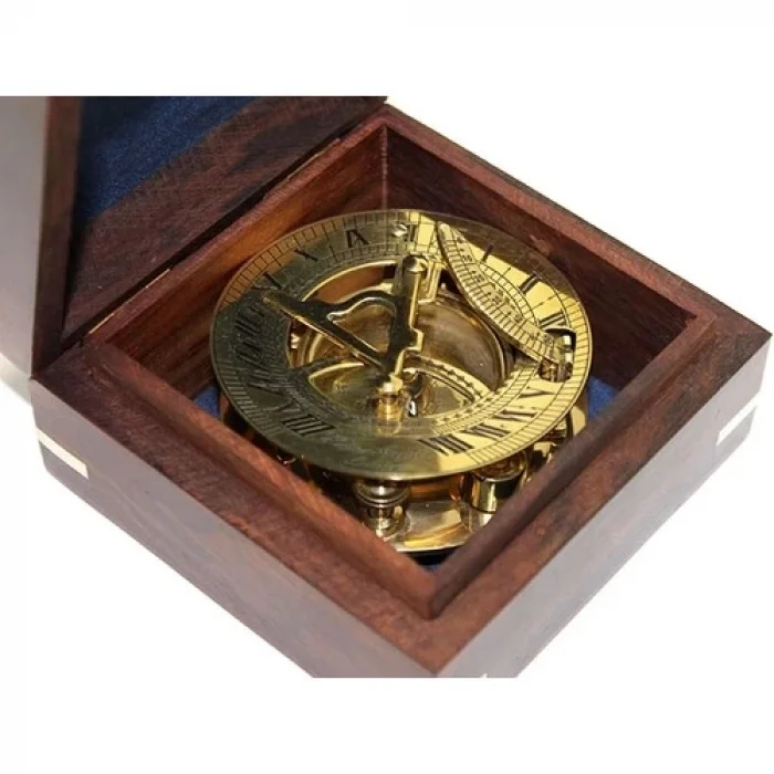 Ahşap Kutulu Pirinç Güneş Saati ve Pusula Modeli 2213