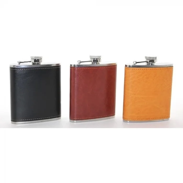 Paslanmaz Çelik Tekli 7 Oz Derili Matara  ALK2660