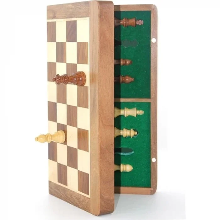 Mıknatıs Taşlı Ahşap Katlanabilir Kutulu Satranç Oyunu 35 cm G224