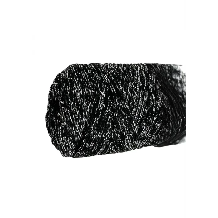 Makrome İpi 3mm Polyester Siyah Gümüş  Simli