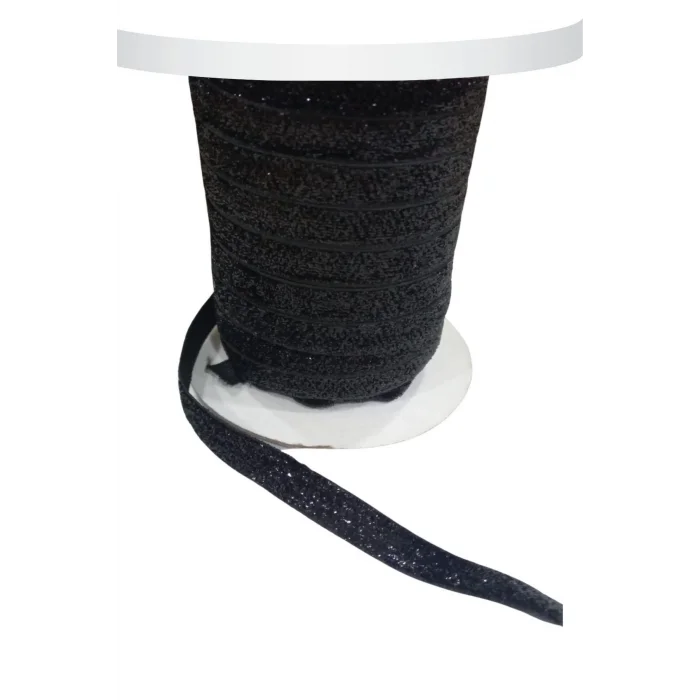 Kadife Kurdele Simli 1 cm Siyah 10 Metre