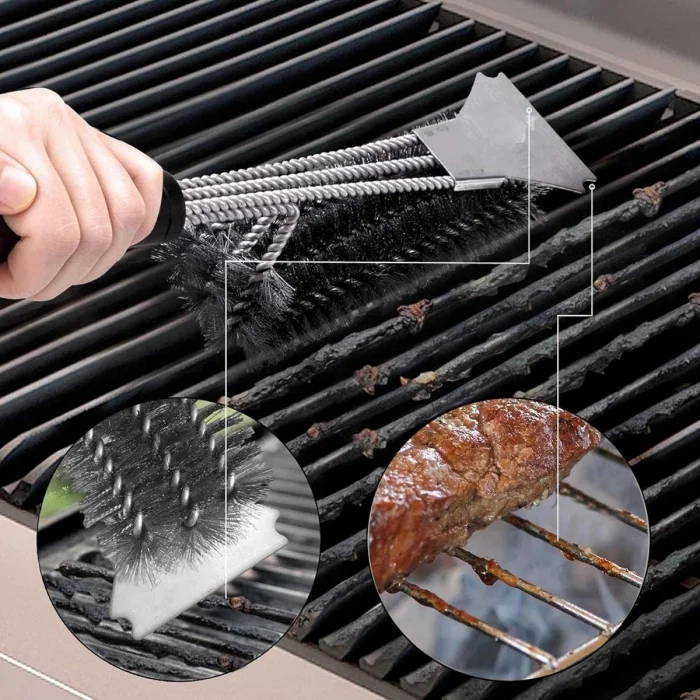 BUFFER® Mangal Izgara Temizleme Fırçası - Paslanmaz Çelik Telli, Uzun Saplı Grill Temizlik Aparatı Mangal Temizlik Fırçası