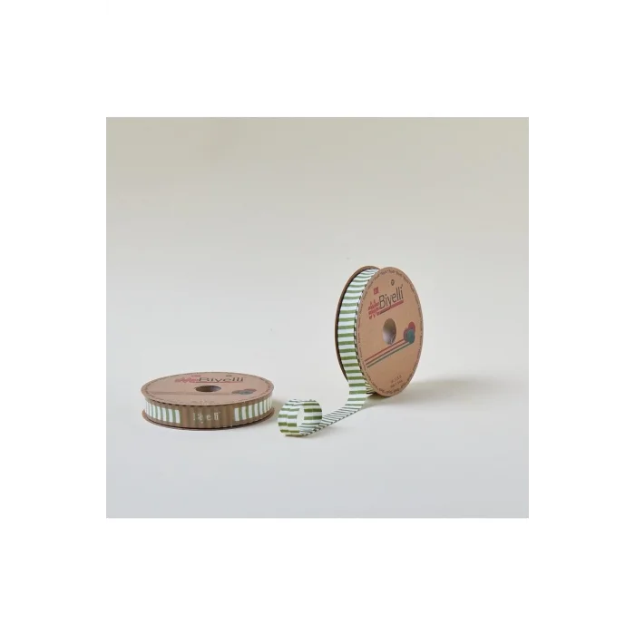 Biye Kalın Çizgili Katlı F12 Yeşil 2 cm 25 Metre %65 Koton %35 Polyester