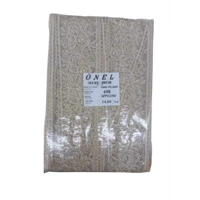 Dantel Polyester Sanal Tül Bant Cappucino 14,60 Metre En 6 cm ON-698-C