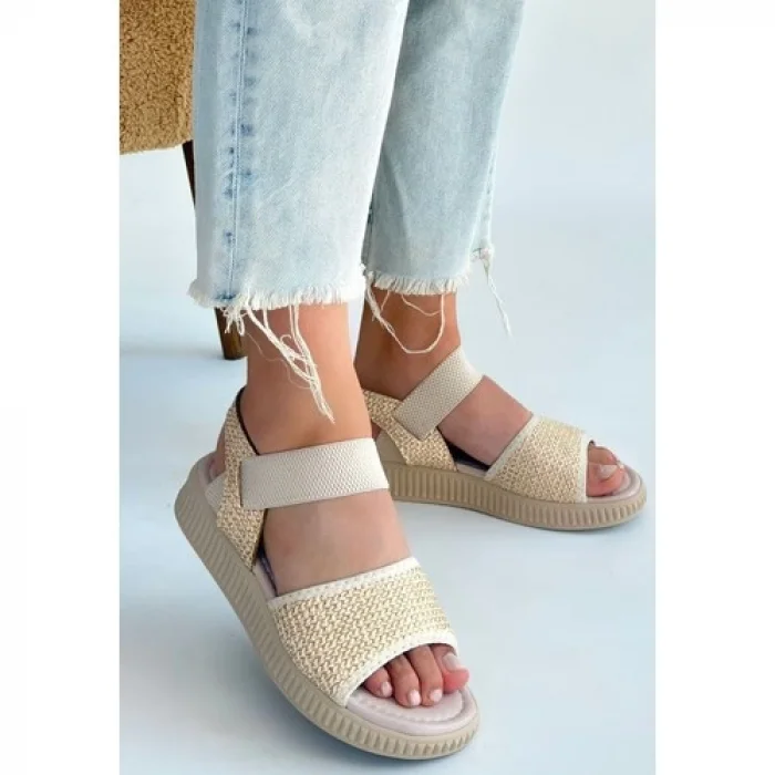 Jake Bej Hasır Cilt Sandalet