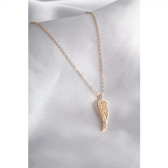 Colezium CLZ741 -  Gold Renk Kanat Figür Zirkon Taşlı Kadın Kolye