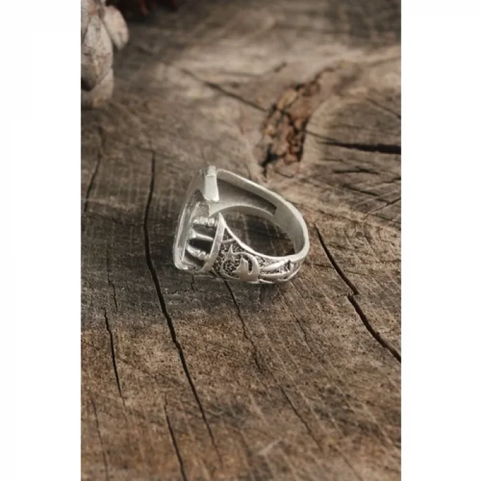Karce Antik Gümüş Renk Ay Yıldız Model Ayarlanabilir Erkek Yüzük