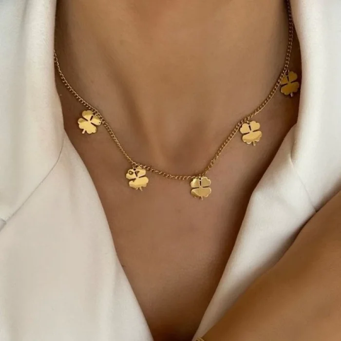 Arus Bijuteri Çelik Çoklu Minimal Yonca Kolye