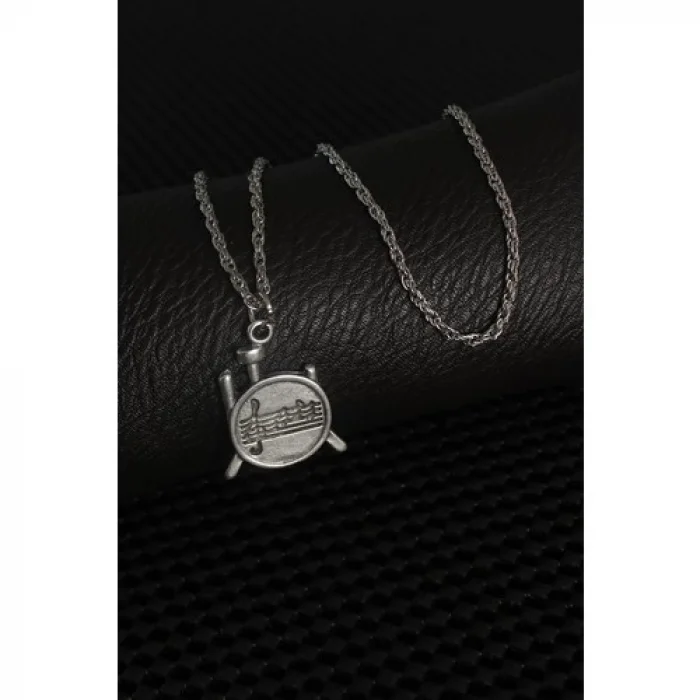 Karce Gümüş Renk Müzik Nota Işleme Erkek Kolye