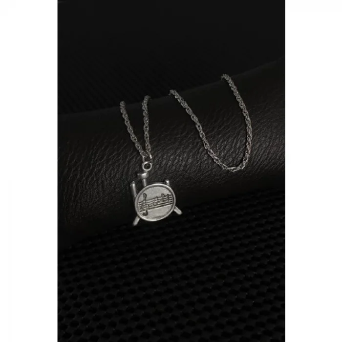 Karce Gümüş Renk Müzik Nota Işleme Erkek Kolye