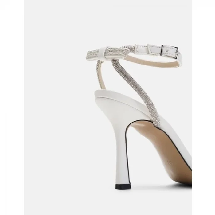 Ibera Tek Bantlı Parlak Taşlı Kadın Topuklu Ayakkabı - Ekru