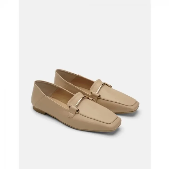 Miha Düz Deri Ithal Aksesuarlı Kadın Babet - Ten