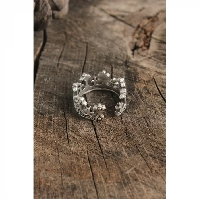 Karce Antik Gümüş Renk Taç Model Ayarlanabilir Erkek Yüzük