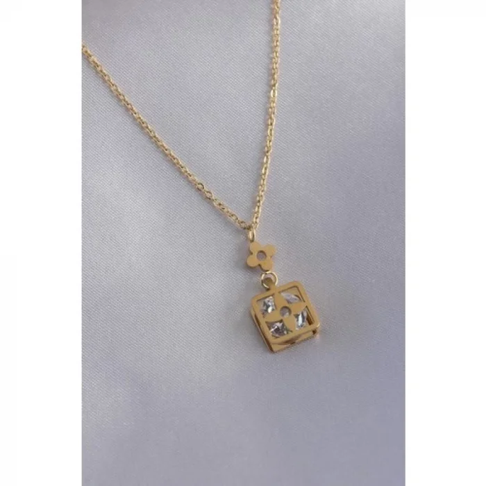 Colezium CLZ741 -  316L Çelik Gold Renk Çiçek Figür Zirkon Taş Detay Kadın Kolye
