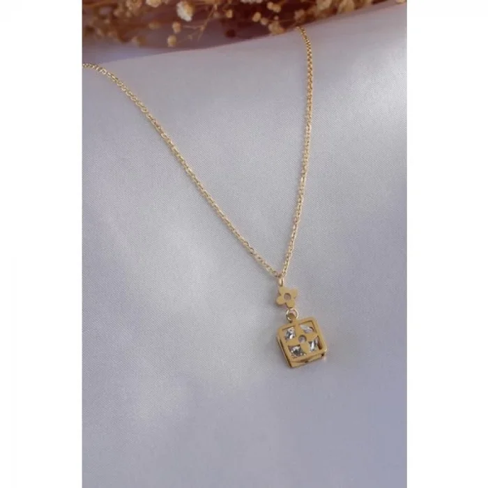 Colezium CLZ741 -  316L Çelik Gold Renk Çiçek Figür Zirkon Taş Detay Kadın Kolye