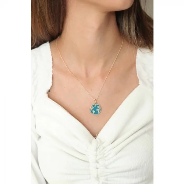 Colezium CLZ741 -  Dünya Figürlü Altın Kaplama Kadın Kolye