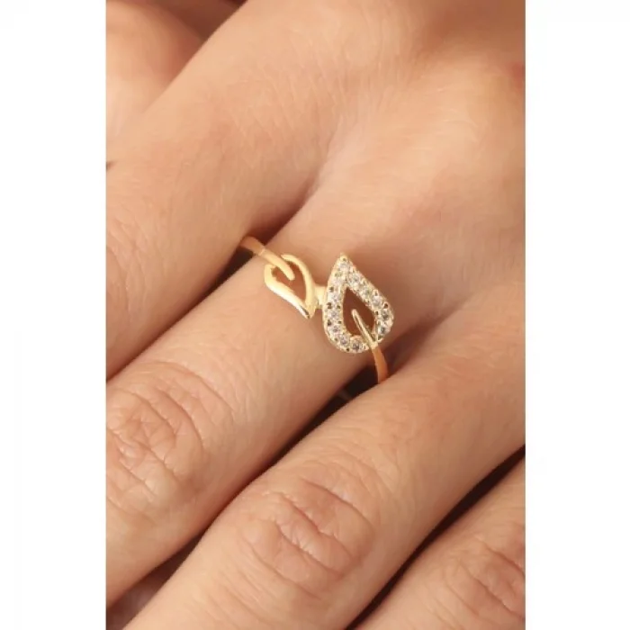 Colezium CLZ741 -  Zirkon Taşlı Gold Renk Yaprak Model Kadın Yüzük
