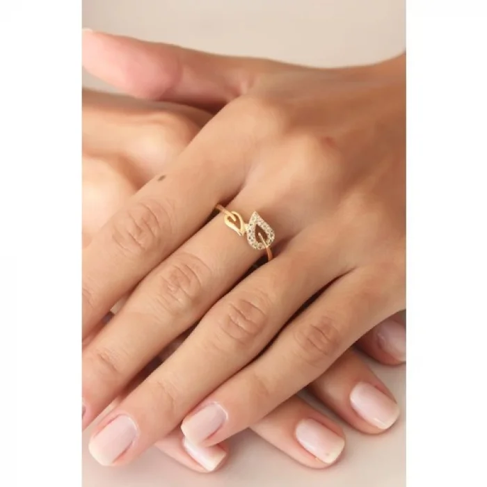 Colezium CLZ741 -  Zirkon Taşlı Gold Renk Yaprak Model Kadın Yüzük