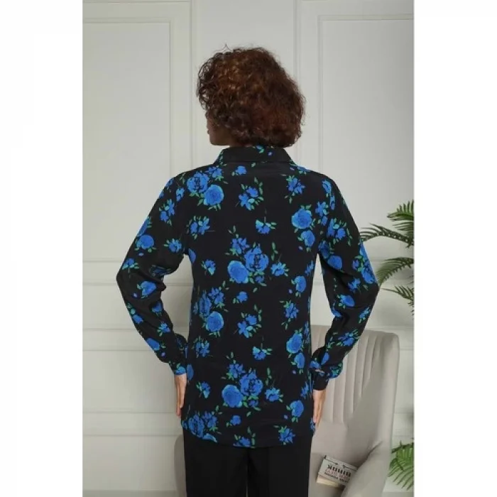 Mavi Çiçekli Dokuma Gömlek Siyah 1500049