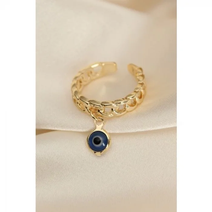 Colezium CLZ741 -  Ayarlanabilir Gold Renk Nazar Boncuk Figürlü Yüzük