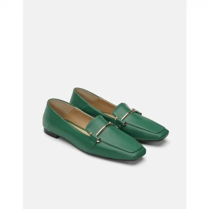 Miha Düz Deri Ithal Aksesuarlı Kadın Babet - Yeşil