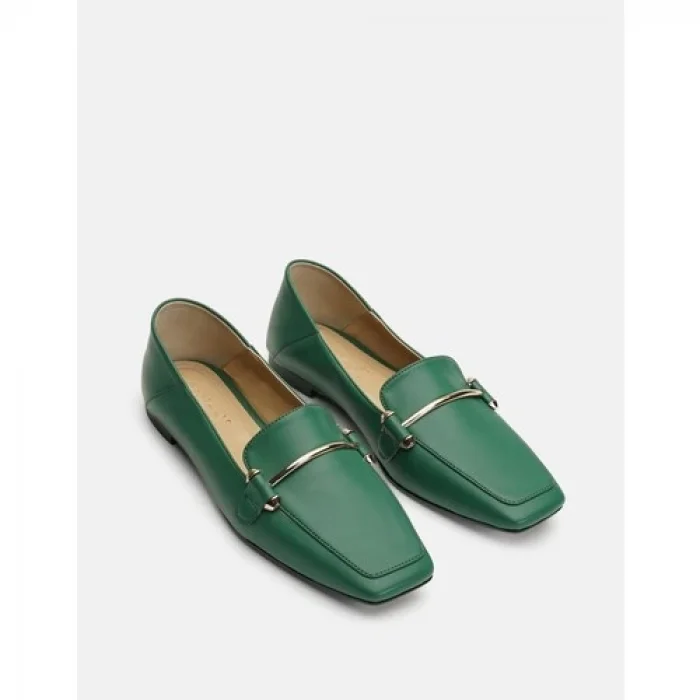 Miha Düz Deri Ithal Aksesuarlı Kadın Babet - Yeşil