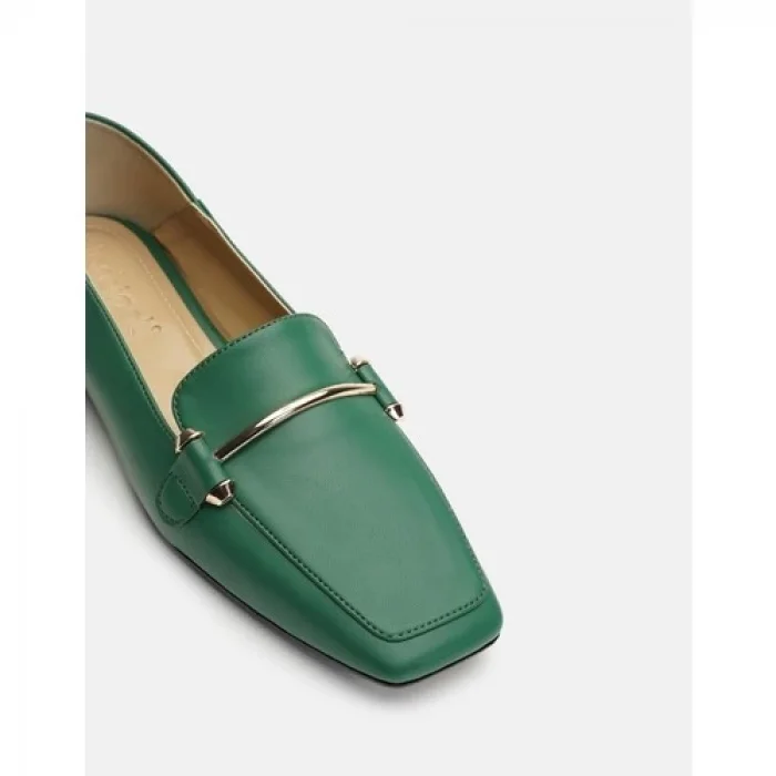 Miha Düz Deri Ithal Aksesuarlı Kadın Babet - Yeşil