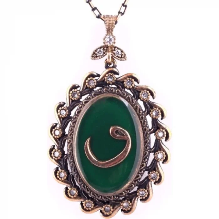 Bijuzeyn Vav Zirkon Taşlı Yeşil Kolye