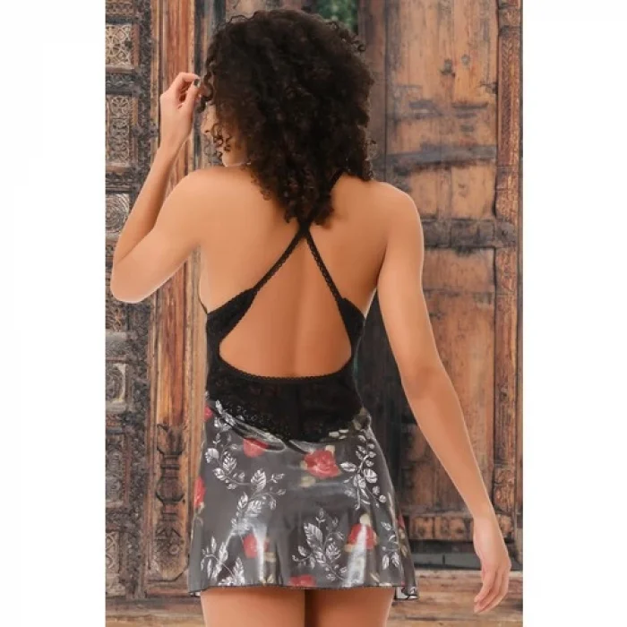 Arias Closet Saten Görünümlü Süprem Çiçek Baskılı Dantelli Gecelik