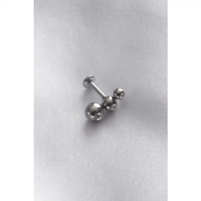 Colezium CLZ741 -  316L Cerrahi Çelik Gümüş Renk 3'lü Taş Tragus Piercing
