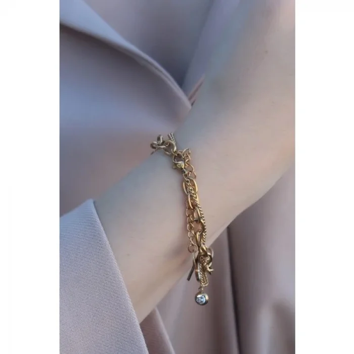 Colezium CLZ741 -  316L Kararmaz Çelik Gold Renk Ay Yıldız Detaylı Kadın Bileklik