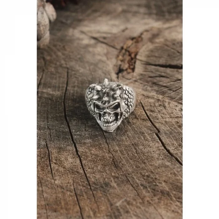 Karce Antik Gümüş Renk Kuru Kafa Model Ayarlanabilir Erkek Bileklik