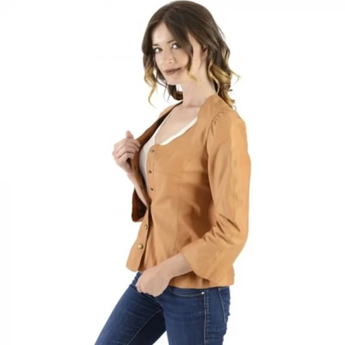 Rrm Kadın Taba Klasik Deri Ceket