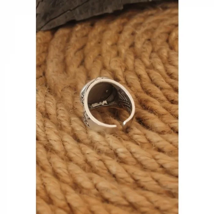 Karce Antik Gümüş Renk Yıldız Içi Ay Yıldız Ayarlanabilir Erkek Yüzük