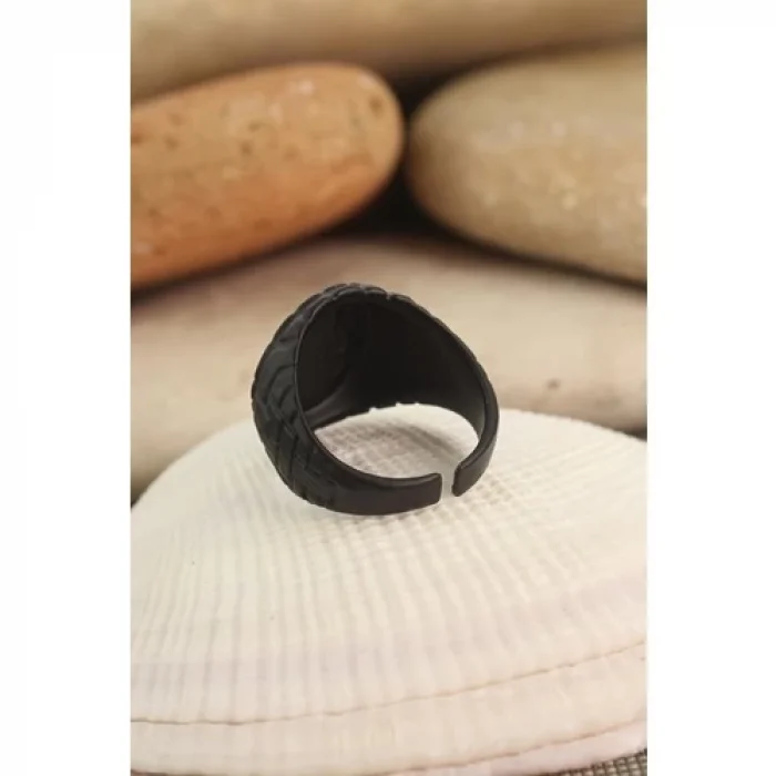 Karce 3 Hilal Figürlü Siyah Renk Metal Ayarlamalı Erkek Yüzük