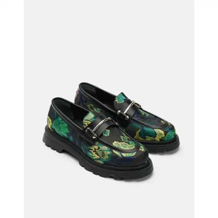 Jedi Kauçuk Tabanlı Etnik Desenli Kadın Oxford Ayakkabı - Yeşil