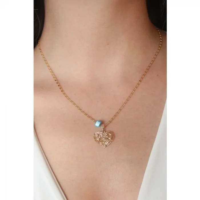 Colezium CLZ741 -  Gold Renk Kalp Figür Zirkon Taş Detay Kadın Kolye