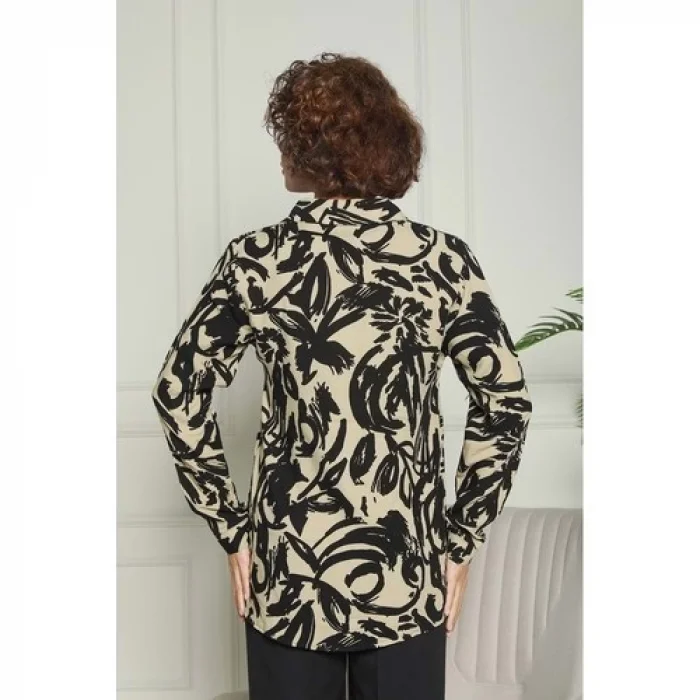 Taş Siyah Desenli Viskon Gömlek 1500054