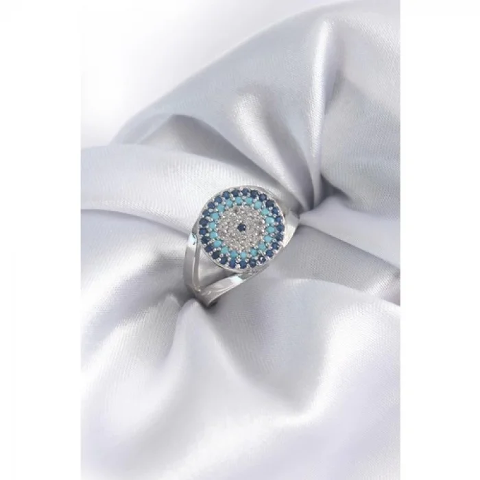 Colezium CLZ943  Gümüş Renk Zirkon Taşlı Nazar Boncuk Model Kadın Yüzük