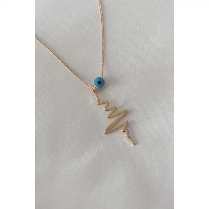 Colezium CLZ943  Gold Renk Kalp Ritmi Nazar Boncuk Detay Kadın Kolye