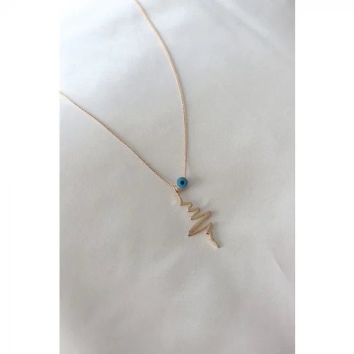 Colezium CLZ943  Gold Renk Kalp Ritmi Nazar Boncuk Detay Kadın Kolye