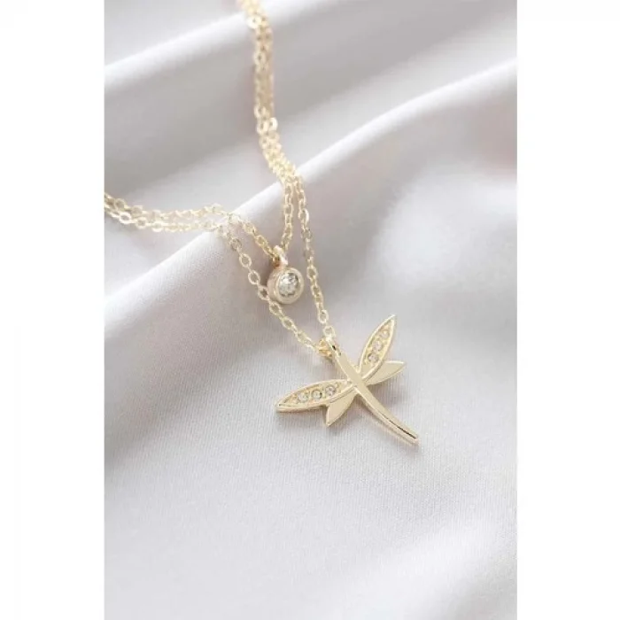 Colezium CLZ741 -  Yusufçuk Tasarımlı Zirkon Taşlı  Gold Kadın Kolye