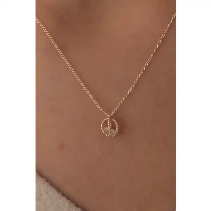 Colezium CLZ943  Gold Renk Kafes Top Zirkon Taş Detay Kadın Kolye