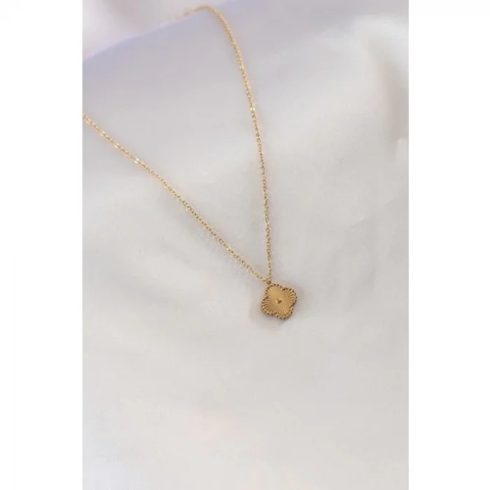 Colezium CLZ741 -  Çelik Gold Renk Yonca Figür Kadın Kolye