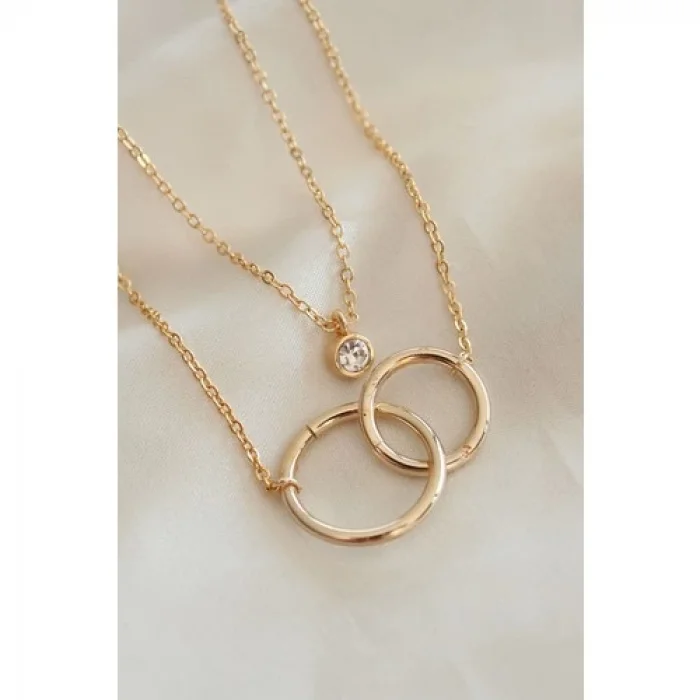 Colezium CLZ741 -  Halka Figürlü Zirkon Taş Detay 2li Kolye