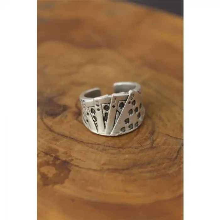 Colezium CLZ741 -  Kart Desenli Metal Ayarlanabilir Erkek Yüzük