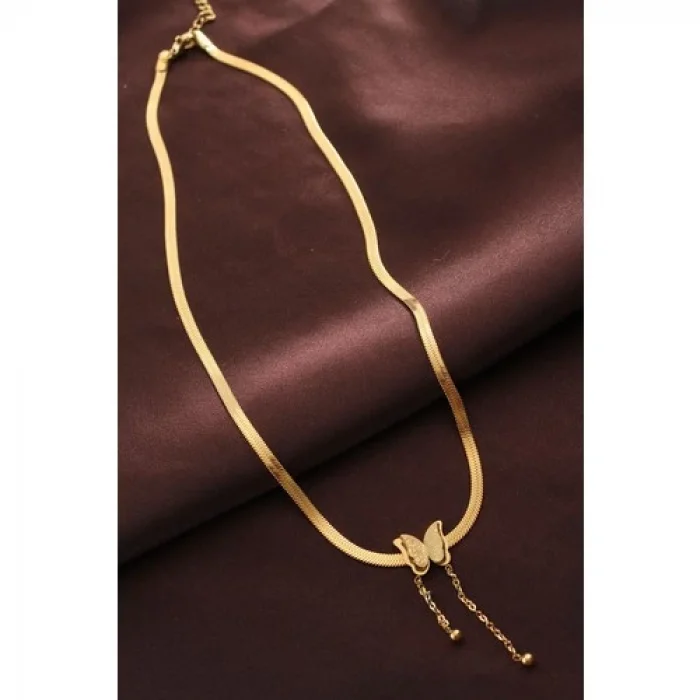 Karce CLZ943  Çelik Altın Renk Kelebek Italyan Zincir Kolye