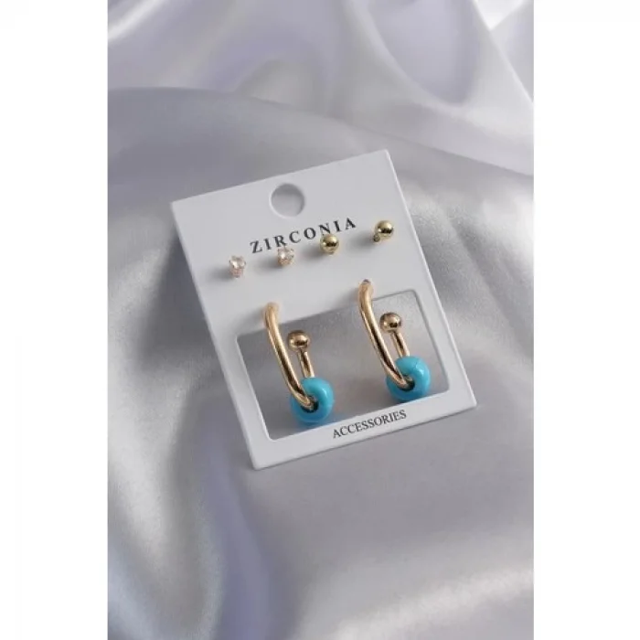 Karce CLZ943  Gold Renk Halka Model Zirkon Taş Detay Kadın Küpe Seti